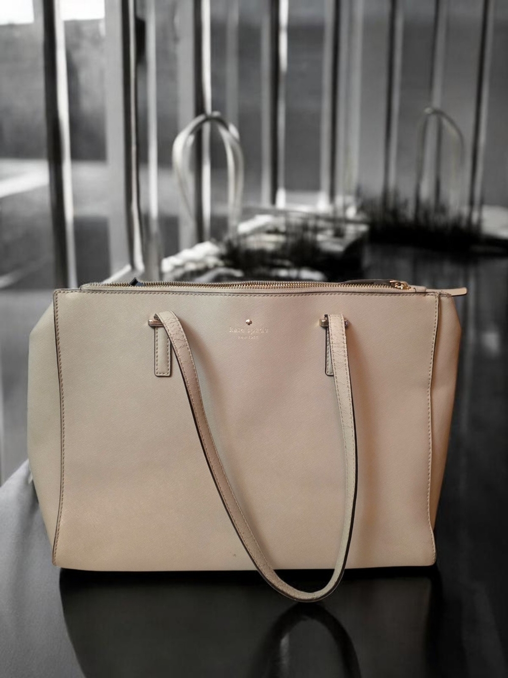 Kate Spade Large Laptop Tote Rehab Project Beige Saffiano Leather Travel Tote